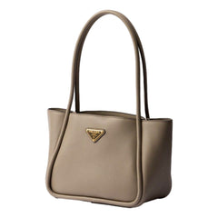 Prada Soft Grain Leather Argilla Gray Small Shopping Shoulder Tote