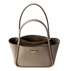 Prada Soft Grain Leather Argilla Gray Small Shopping Shoulder Tote
