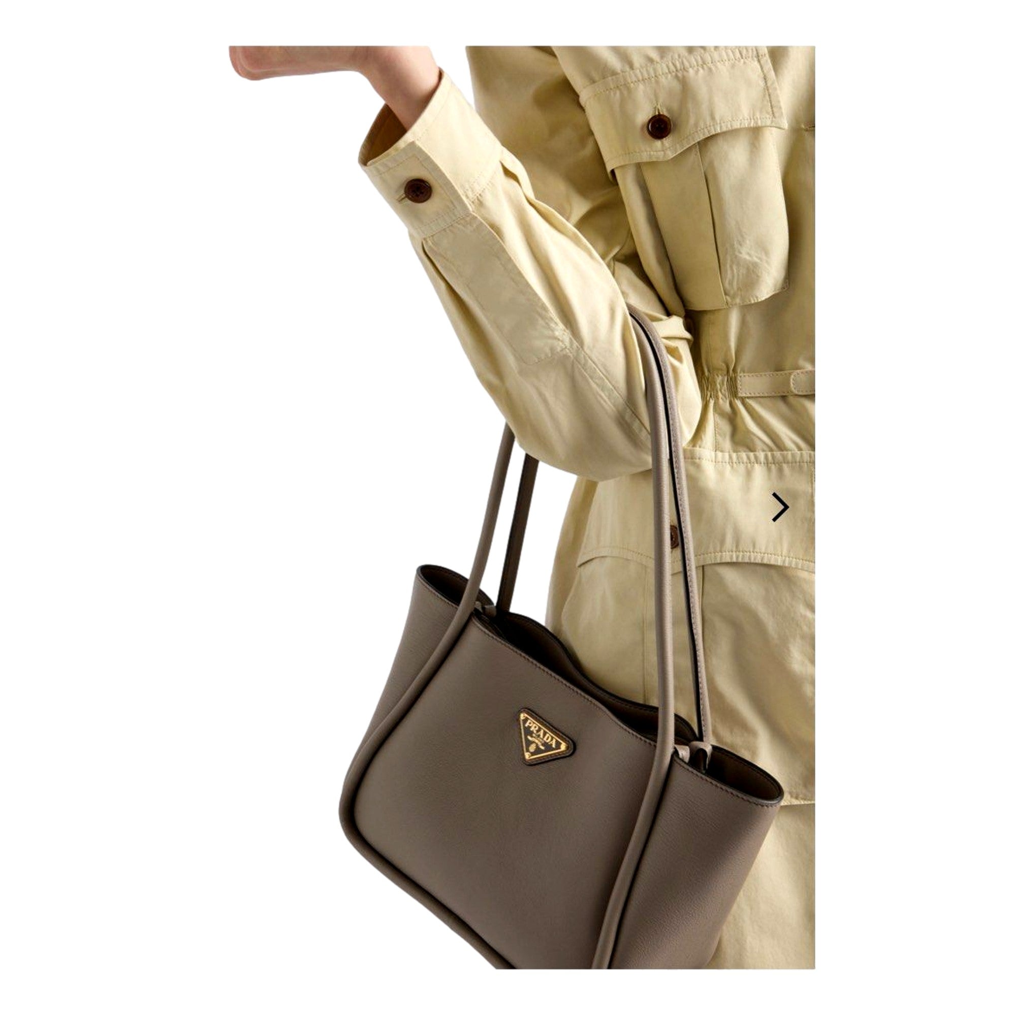 Prada Soft Grain Leather Argilla Gray Small Shopping Shoulder Tote