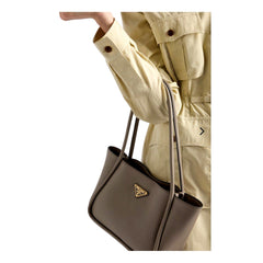 Prada Soft Grain Leather Argilla Gray Small Shopping Shoulder Tote