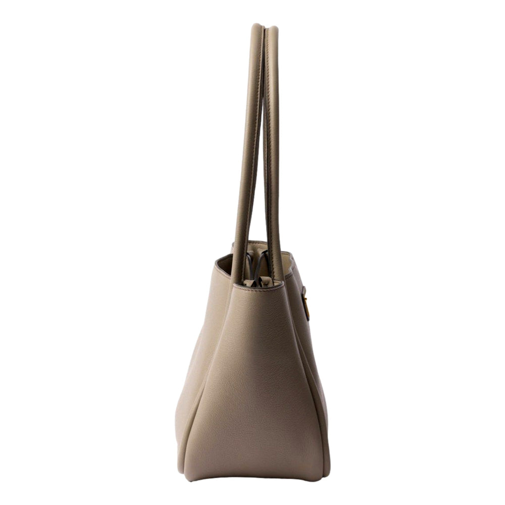 Prada Soft Grain Leather Argilla Gray Small Shopping Shoulder Tote