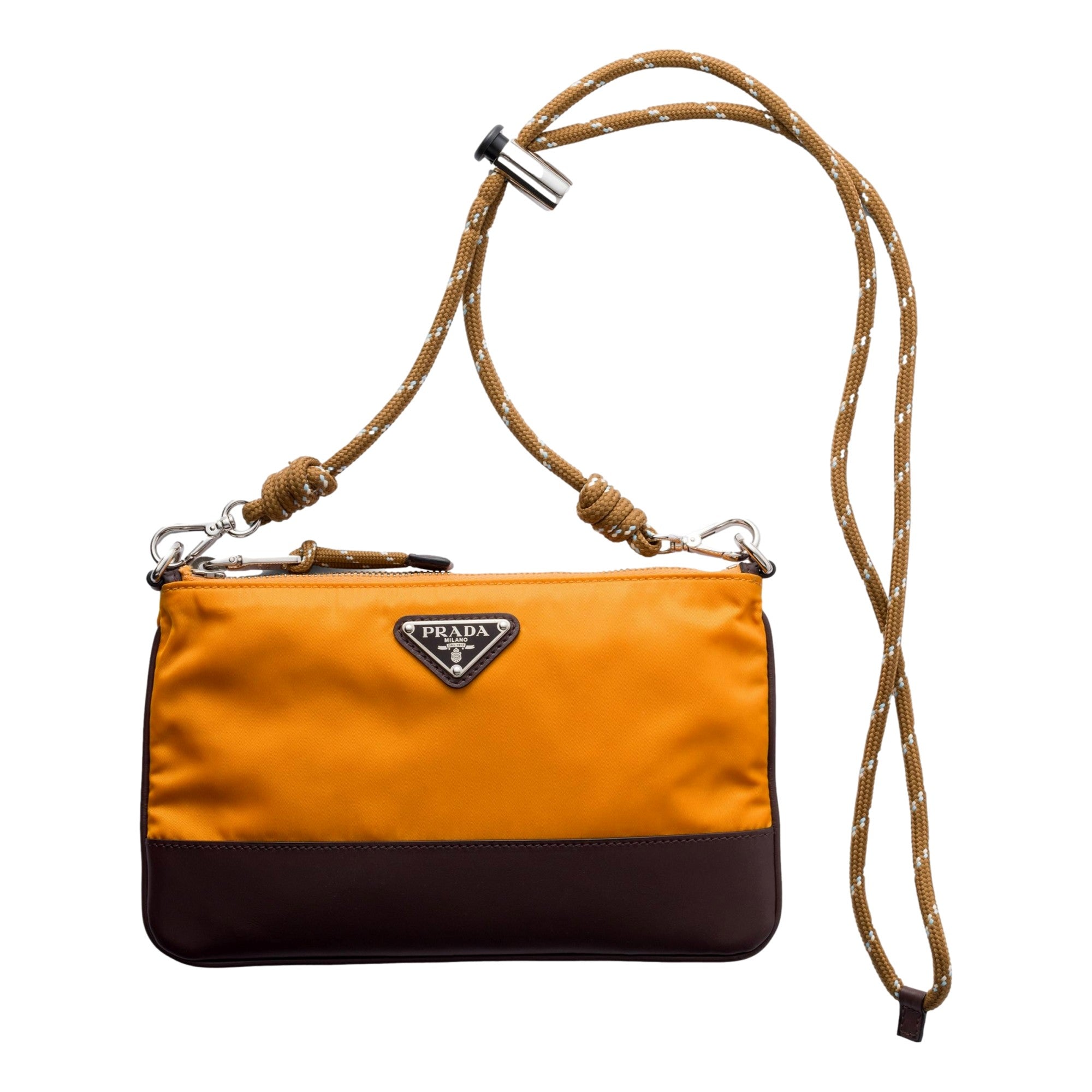 Prada Speedrock Re-Nylon Ambra Orange Nylon Leather Smartphone Holder Pouch Bag