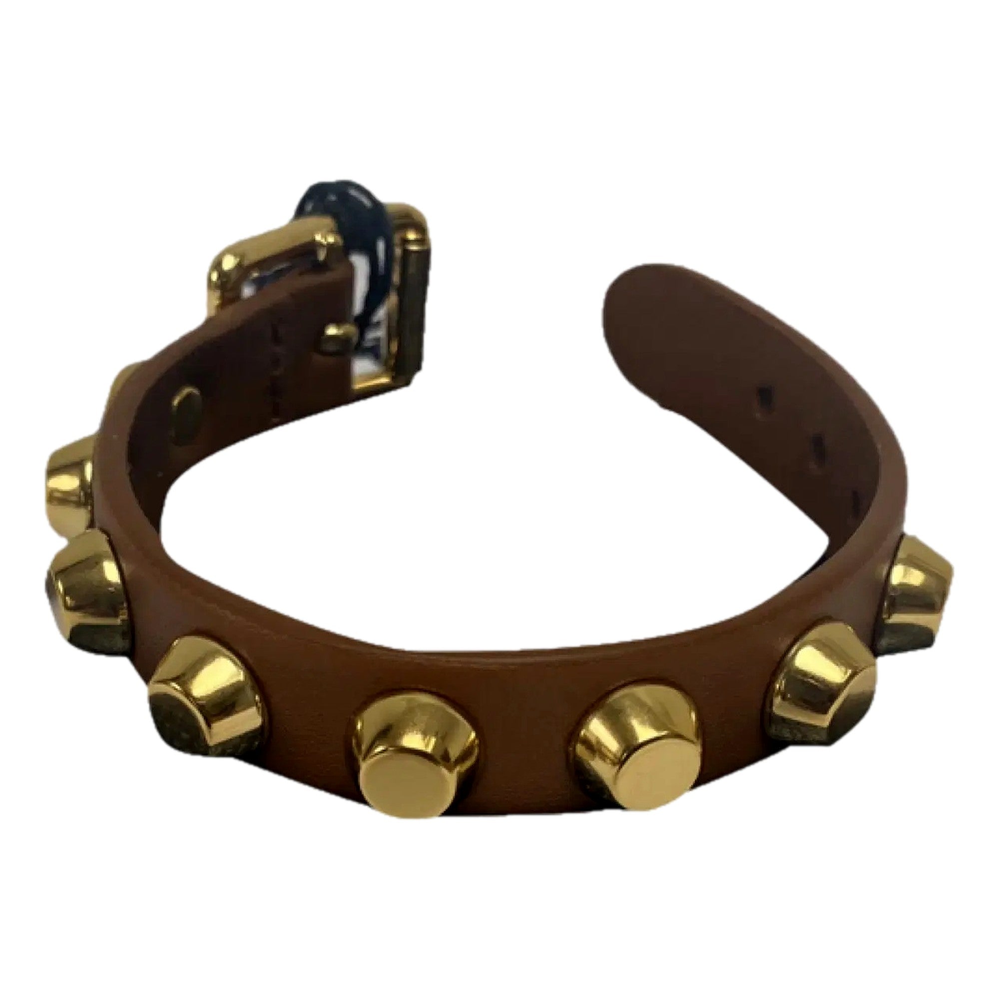 Prada Studded Brown Leather Bracelet Gold Tone Hardware