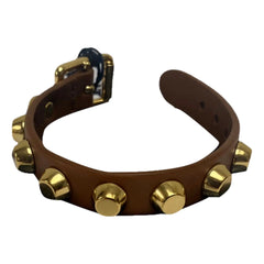 Prada Studded Brown Leather Bracelet Gold Tone Hardware