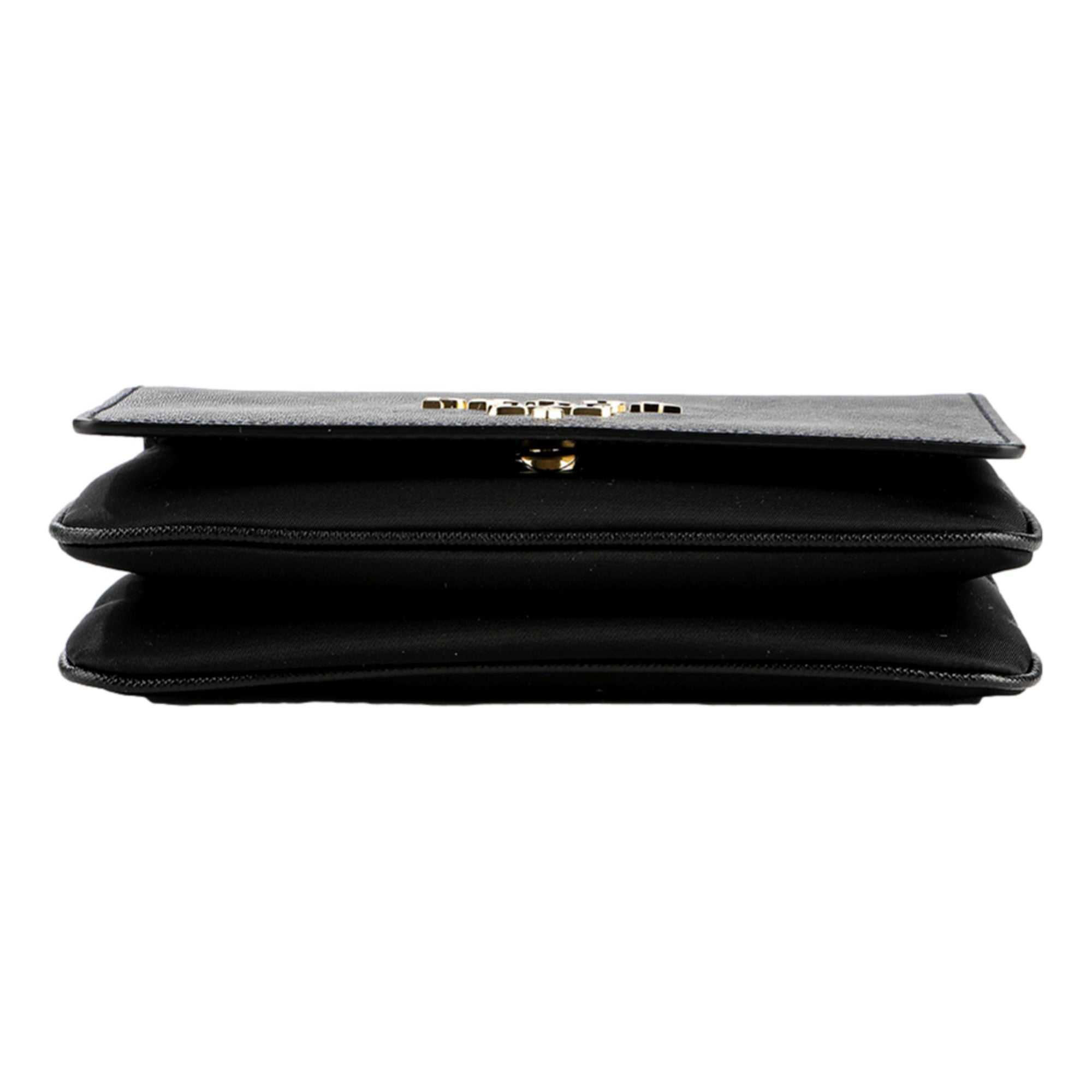 Prada Tessuto and Saffiano Leather Black Crossbody Bag with Gold Chain Strap