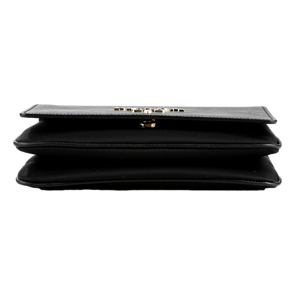 Prada Tessuto and Saffiano Leather Black Crossbody Bag with Gold Chain Strap