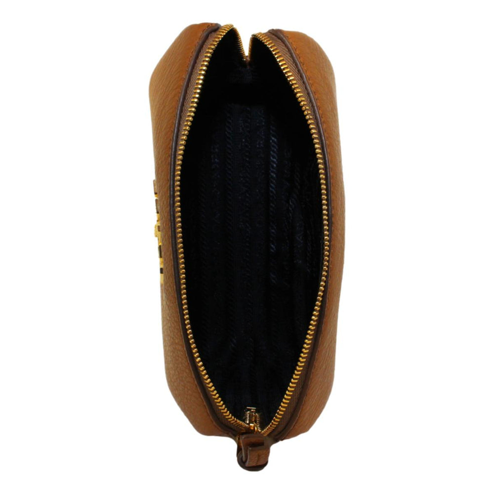 Prada Brown Leather Cosmetic Pouch Clutch Bag Vitello Daino