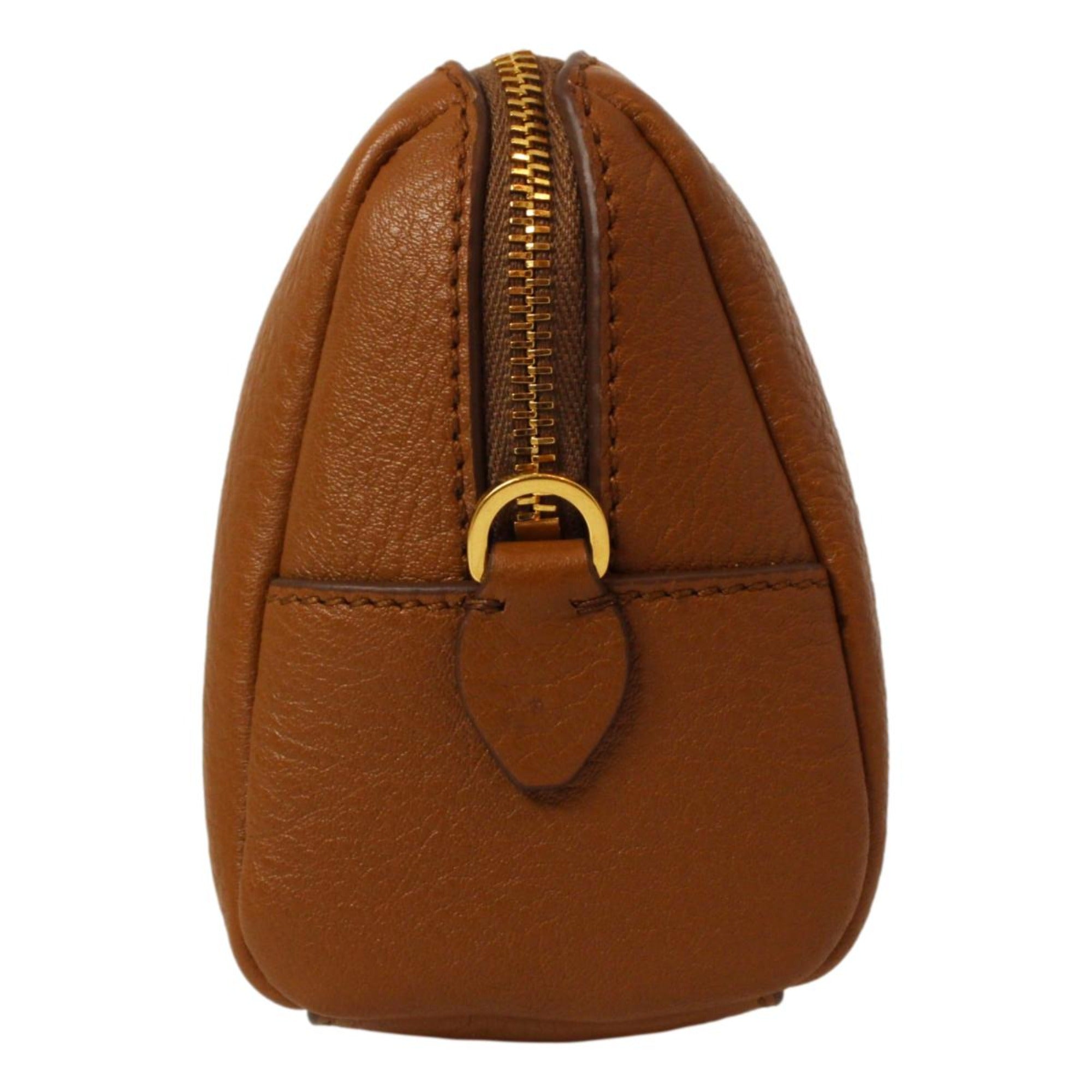 Prada Brown Leather Cosmetic Pouch Clutch Bag Vitello Daino
