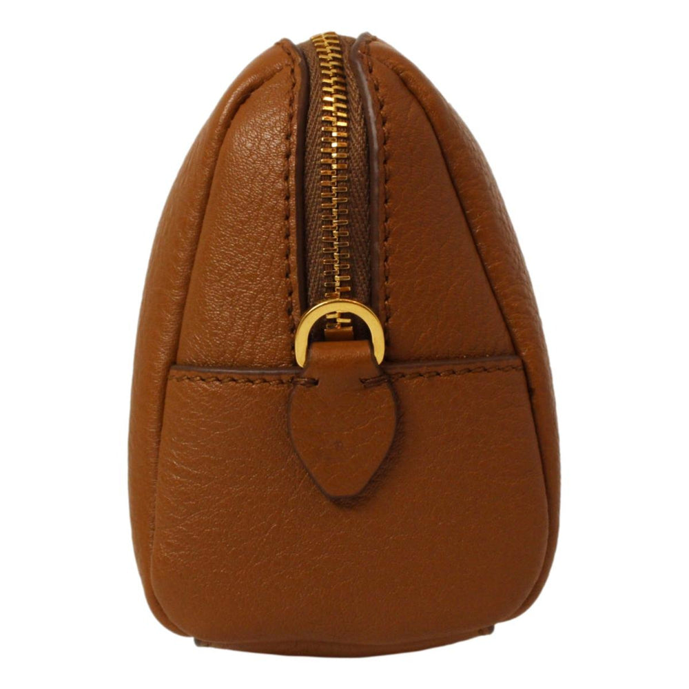 Prada Brown Leather Cosmetic Pouch Clutch Bag Vitello Daino