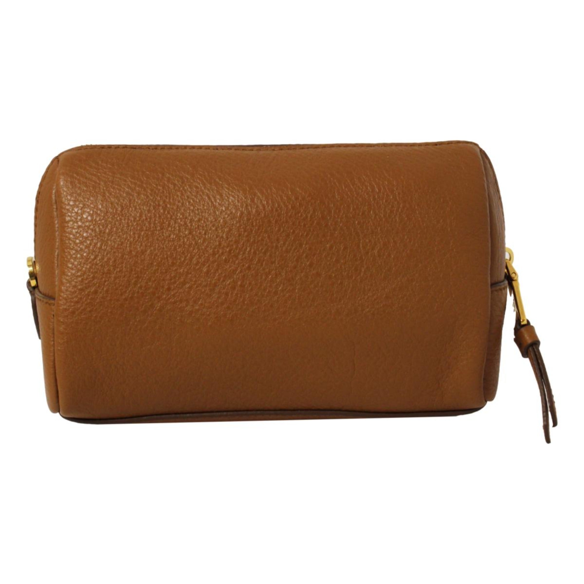 Prada Brown Leather Cosmetic Pouch Clutch Bag Vitello Daino