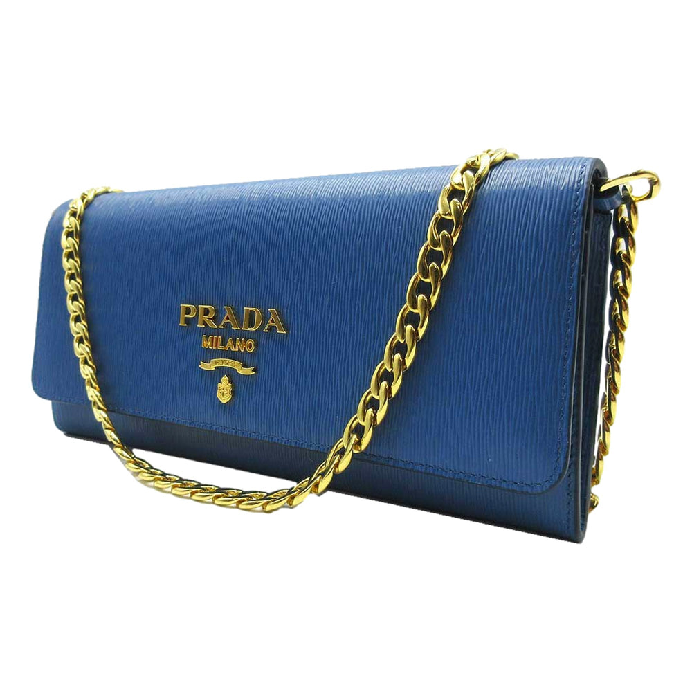 Prada Vitello Move Cobalto Blue Leather Chain Crossbody Wallet Clutch