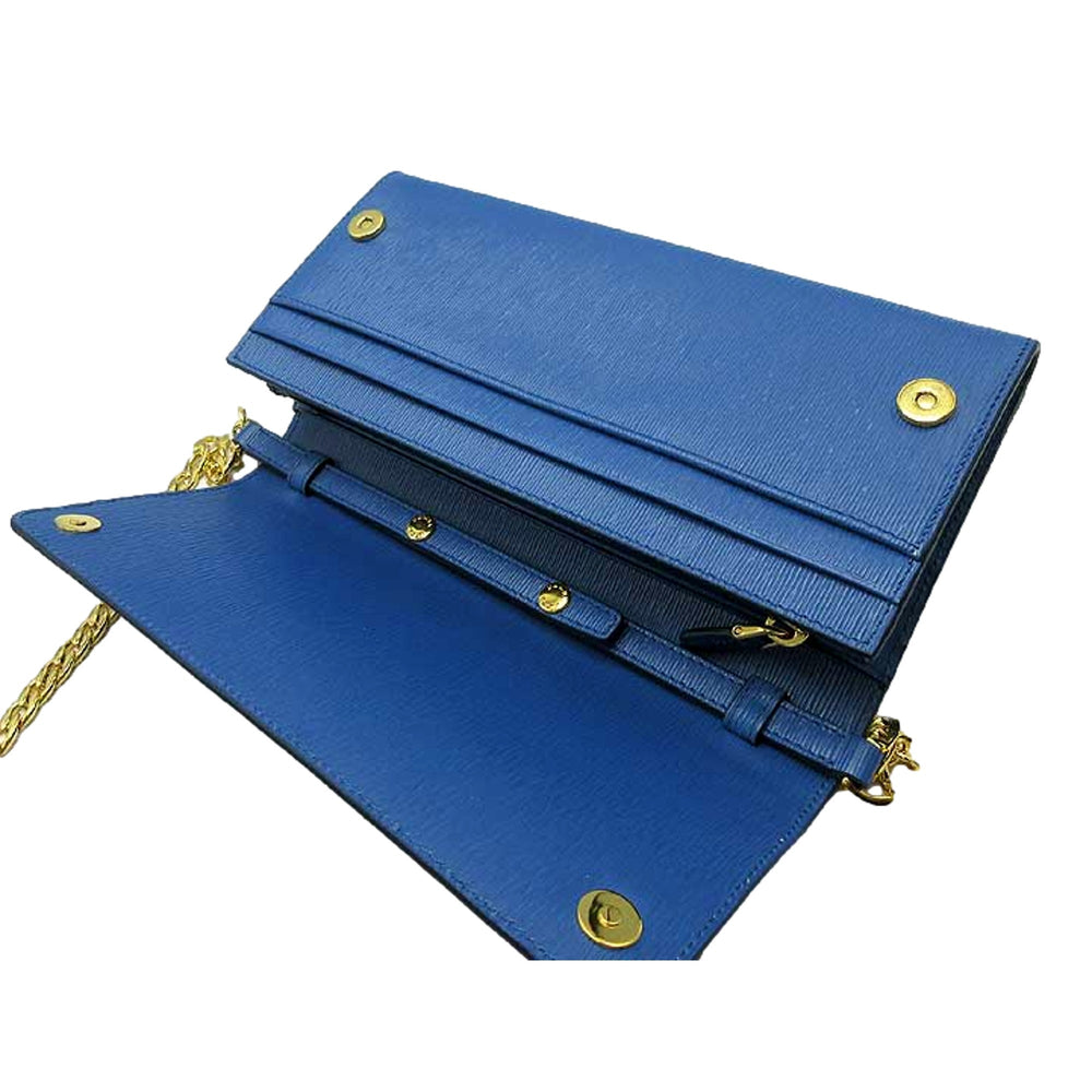 Prada Vitello Move Cobalto Blue Leather Chain Crossbody Wallet Clutch