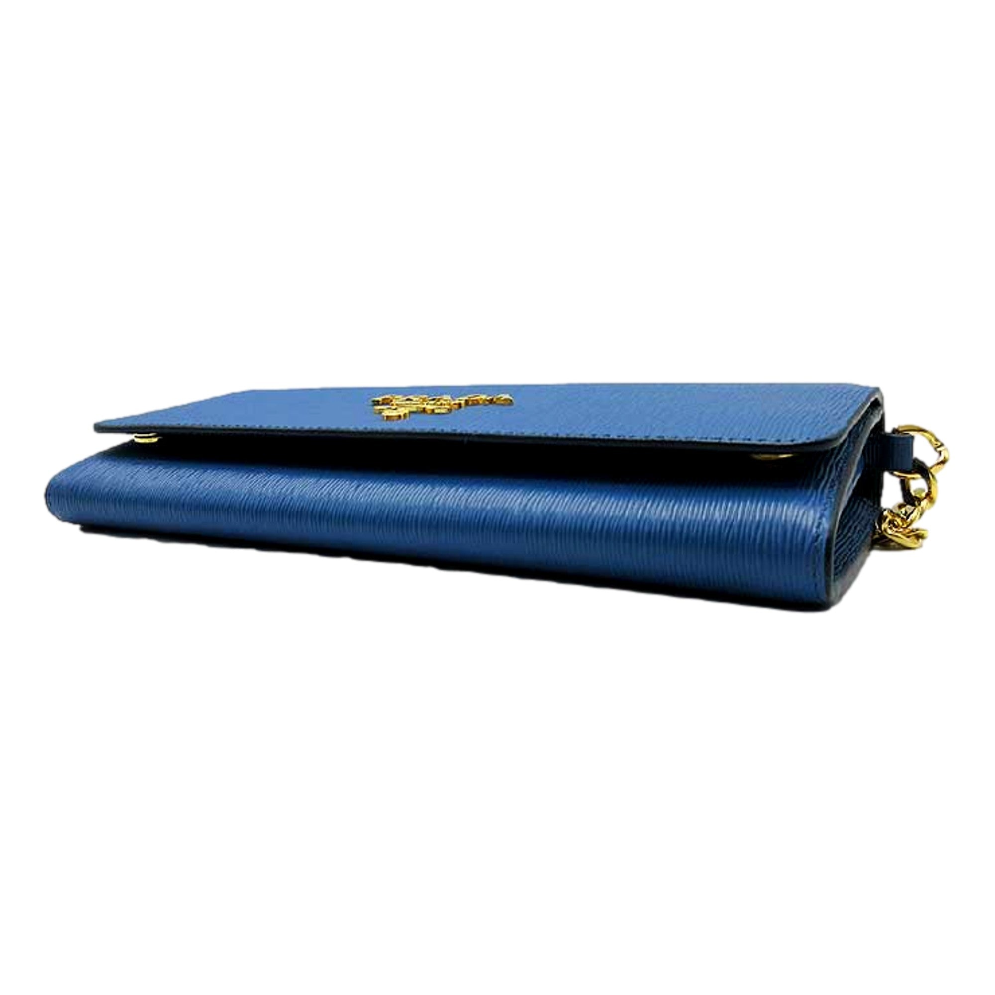 Prada Vitello Move Cobalto Blue Leather Chain Crossbody Wallet Clutch