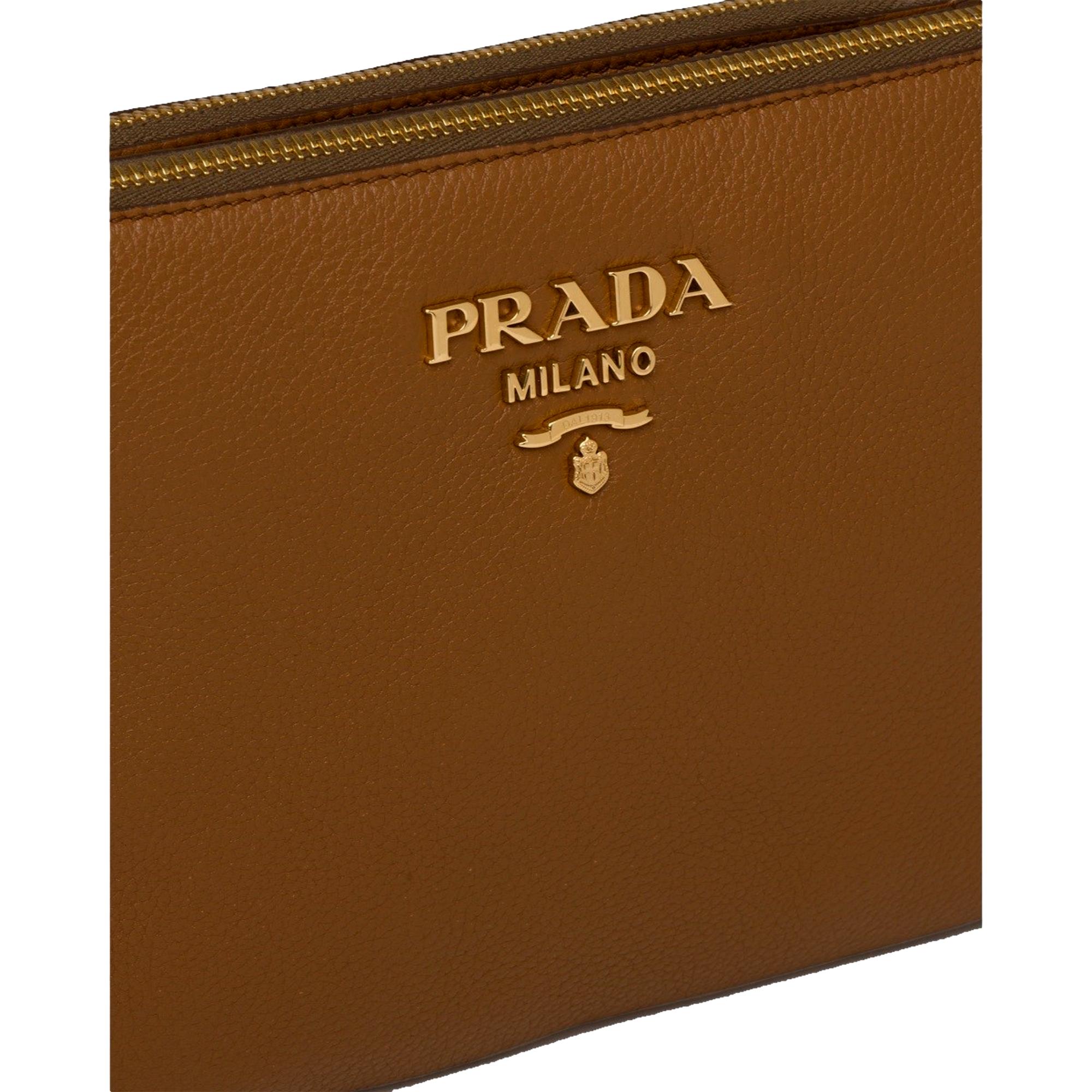 Prada Vitello Phenix Leather Crossbody Bag in Caramel Brown with Gold Hardware