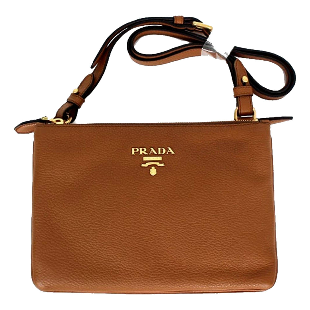 Prada Vitello Phenix Leather Crossbody Bag in Caramel Brown with Gold Hardware