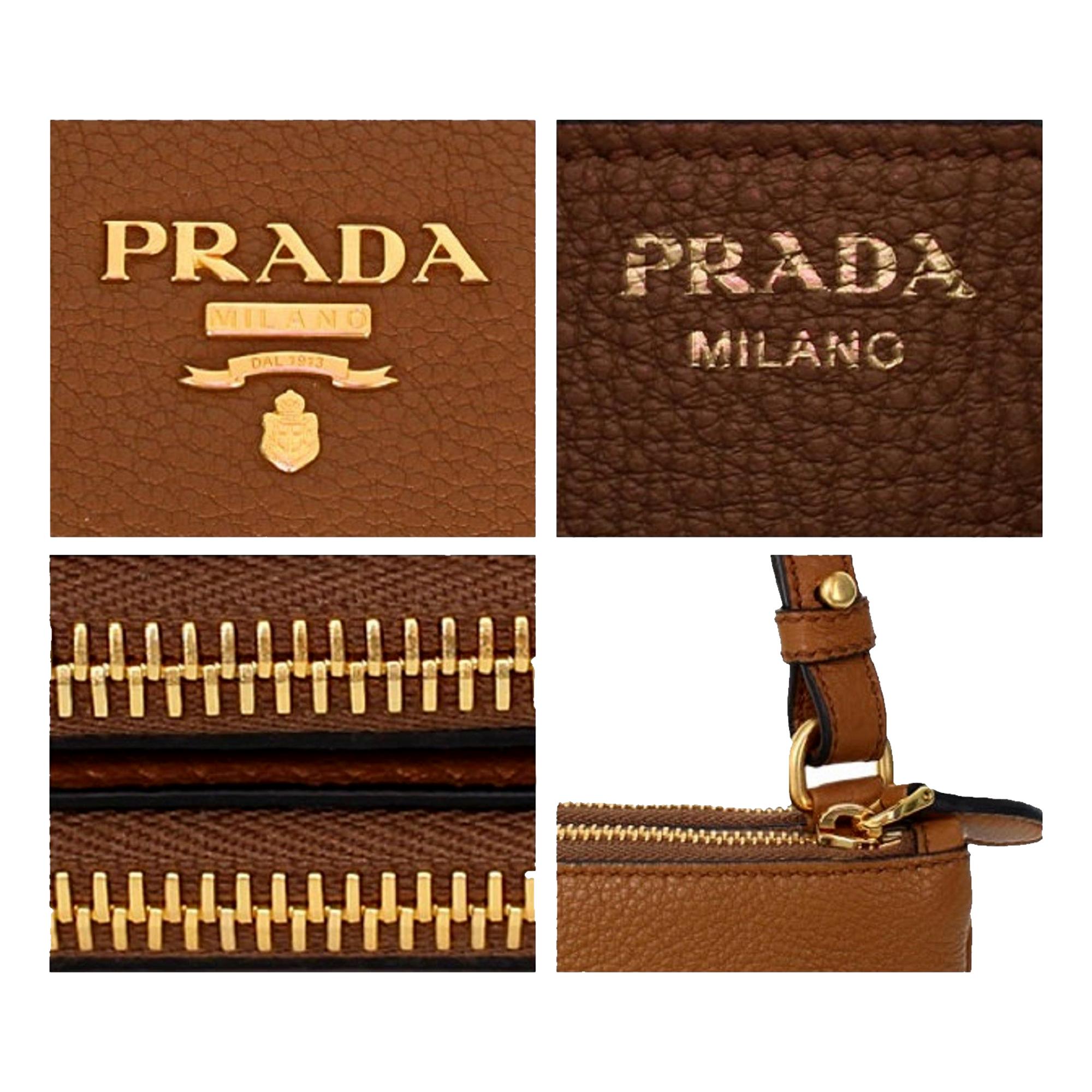 Prada Vitello Phenix Leather Crossbody Bag in Caramel Brown with Gold Hardware
