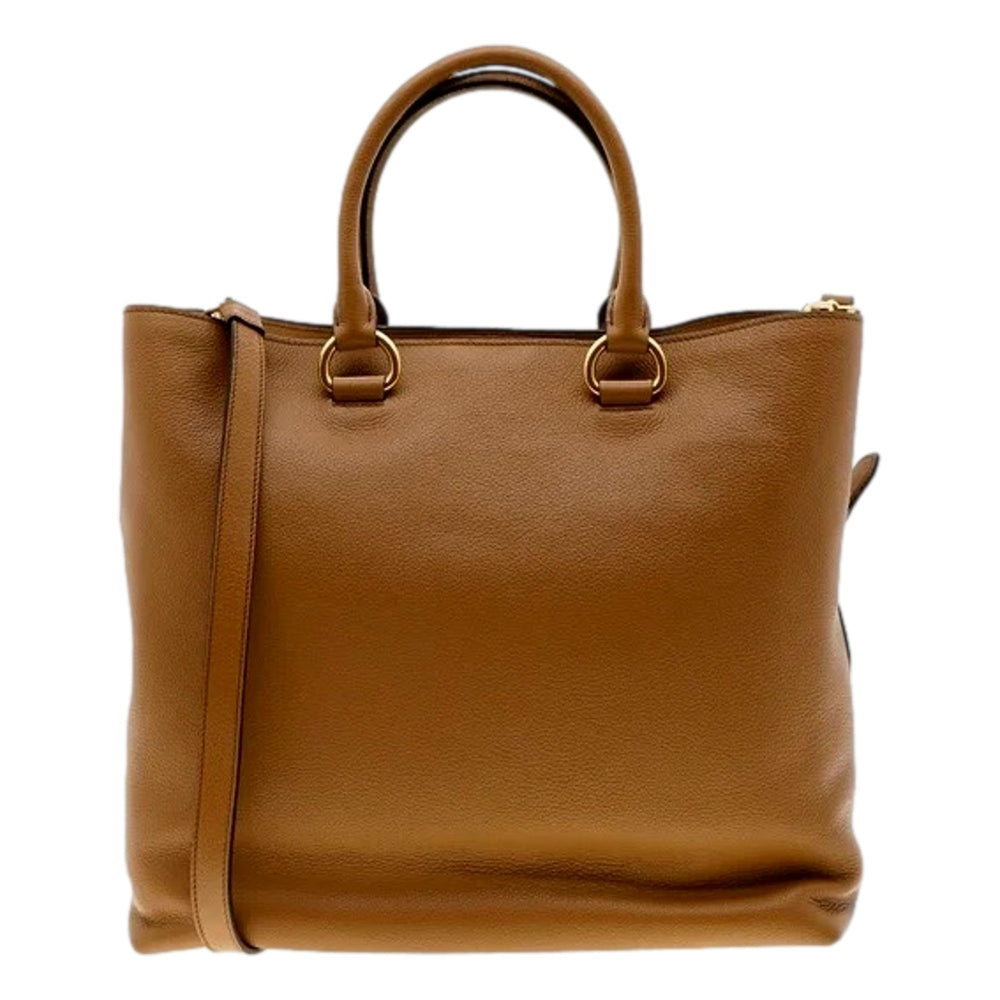 Prada Caramel Brown Vitello Phenix Leather Shopping Tote Bag