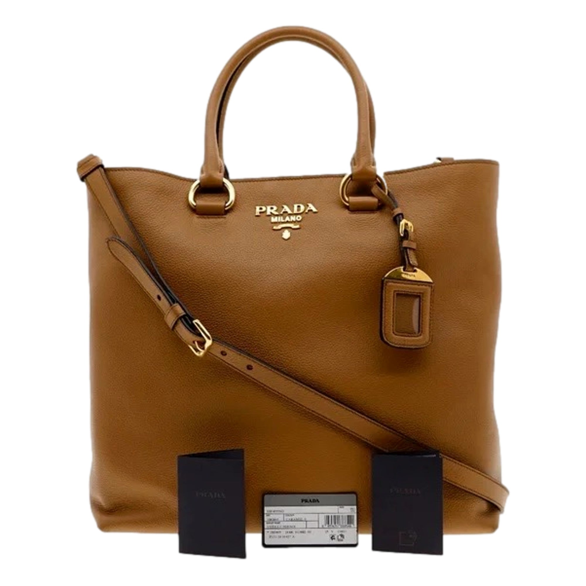 Prada Caramel Brown Vitello Phenix Leather Shopping Tote Bag