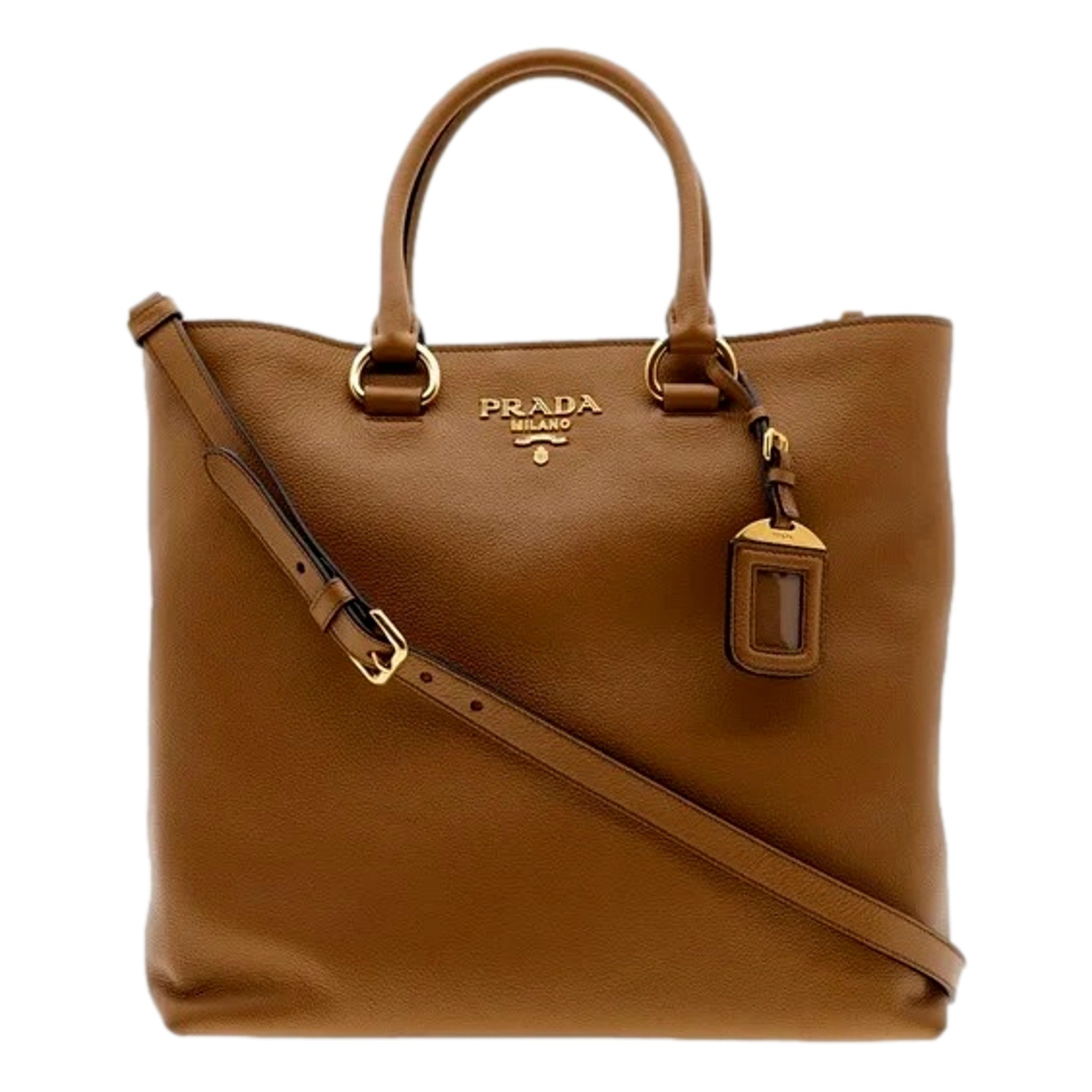 Prada Caramel Brown Vitello Phenix Leather Shopping Tote Bag