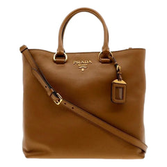 Prada Caramel Brown Vitello Phenix Leather Shopping Tote Bag