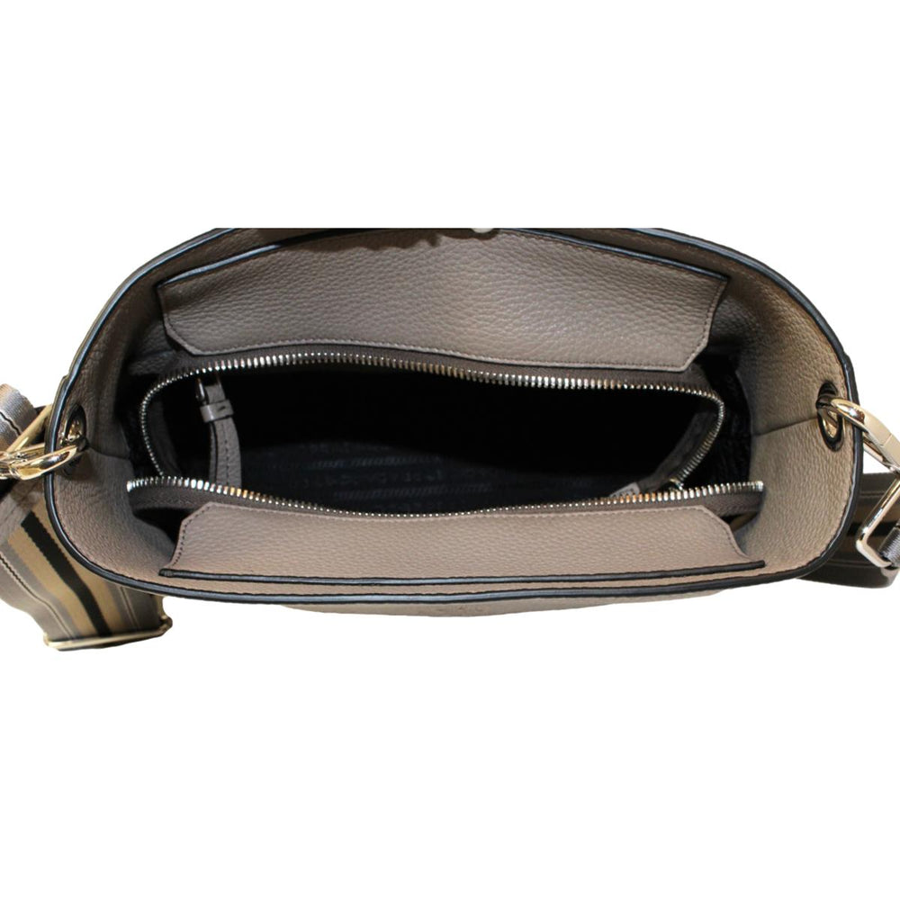 Prada Vitello Phenix Grey Leather Stripe Strap Bucket Bag Crossbody