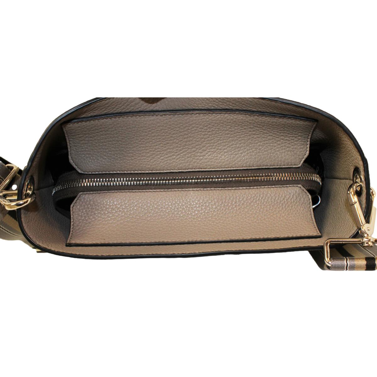 Prada Vitello Phenix Grey Leather Stripe Strap Bucket Bag Crossbody