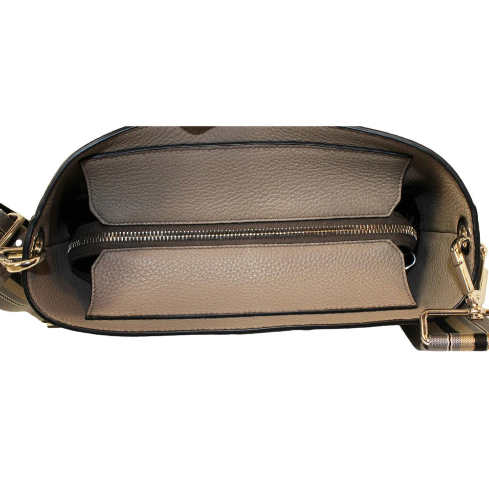Prada Vitello Phenix Grey Leather Stripe Strap Bucket Bag Crossbody
