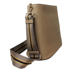 Prada Vitello Phenix Grey Leather Stripe Strap Bucket Bag Crossbody