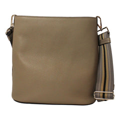 Prada Vitello Phenix Grey Leather Stripe Strap Bucket Bag Crossbody