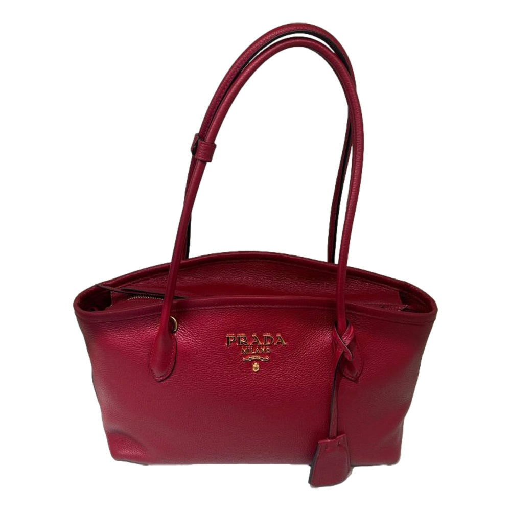 Prada Rubino Red Vitello Phenix Leather Top Handle Shoulder Bag