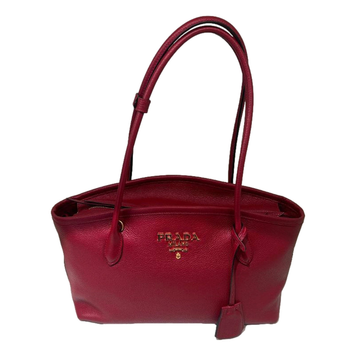 Prada Rubino Red Vitello Phenix Leather Top Handle Shoulder Bag