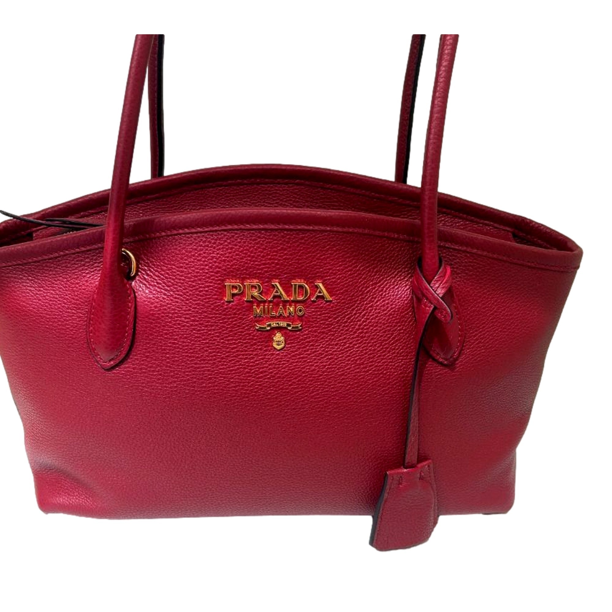 Prada Rubino Red Vitello Phenix Leather Top Handle Shoulder Bag