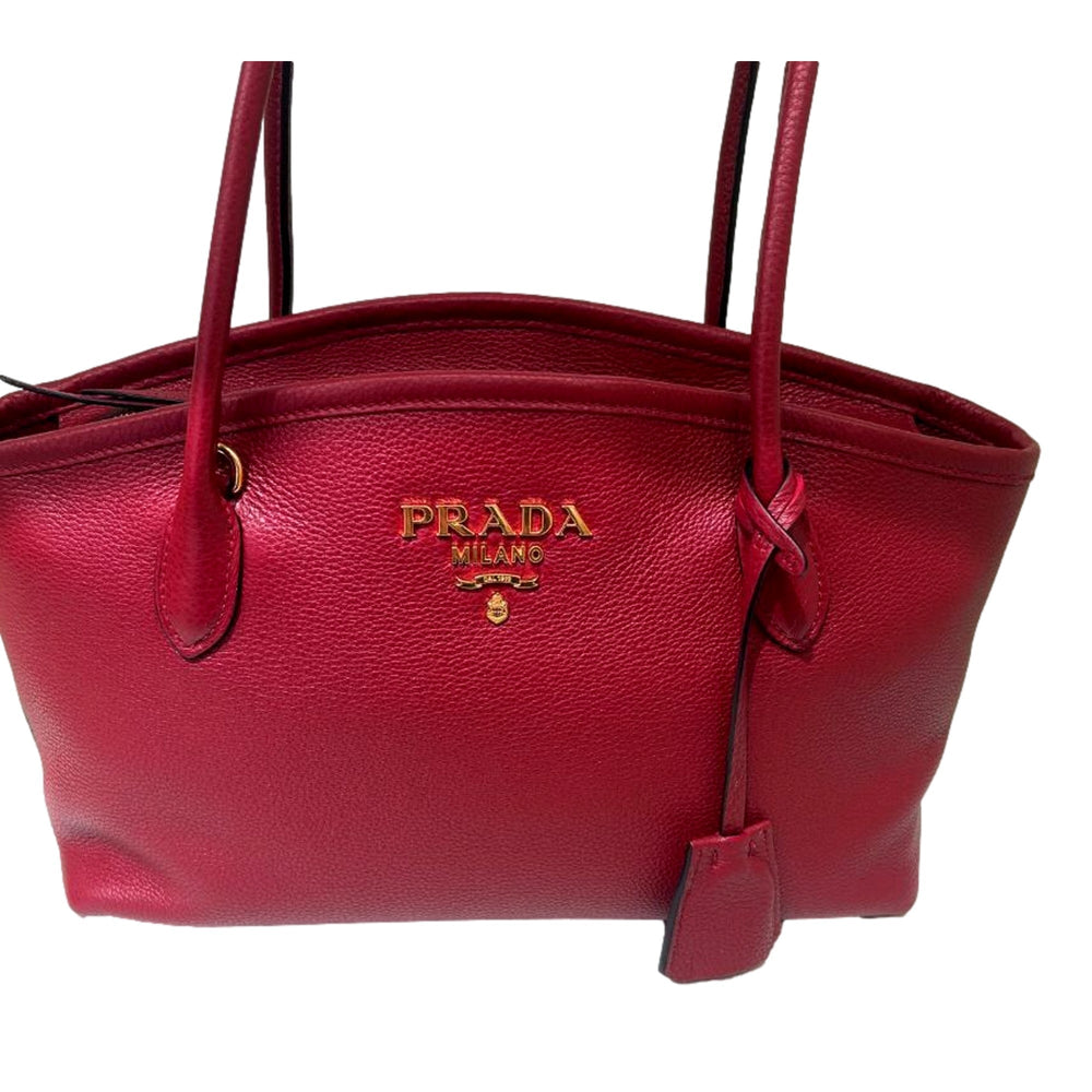Prada Rubino Red Vitello Phenix Leather Top Handle Shoulder Bag