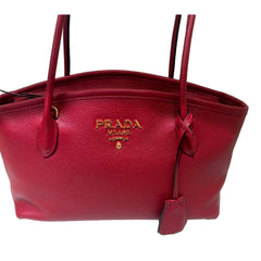 Prada Rubino Red Vitello Phenix Leather Top Handle Shoulder Bag