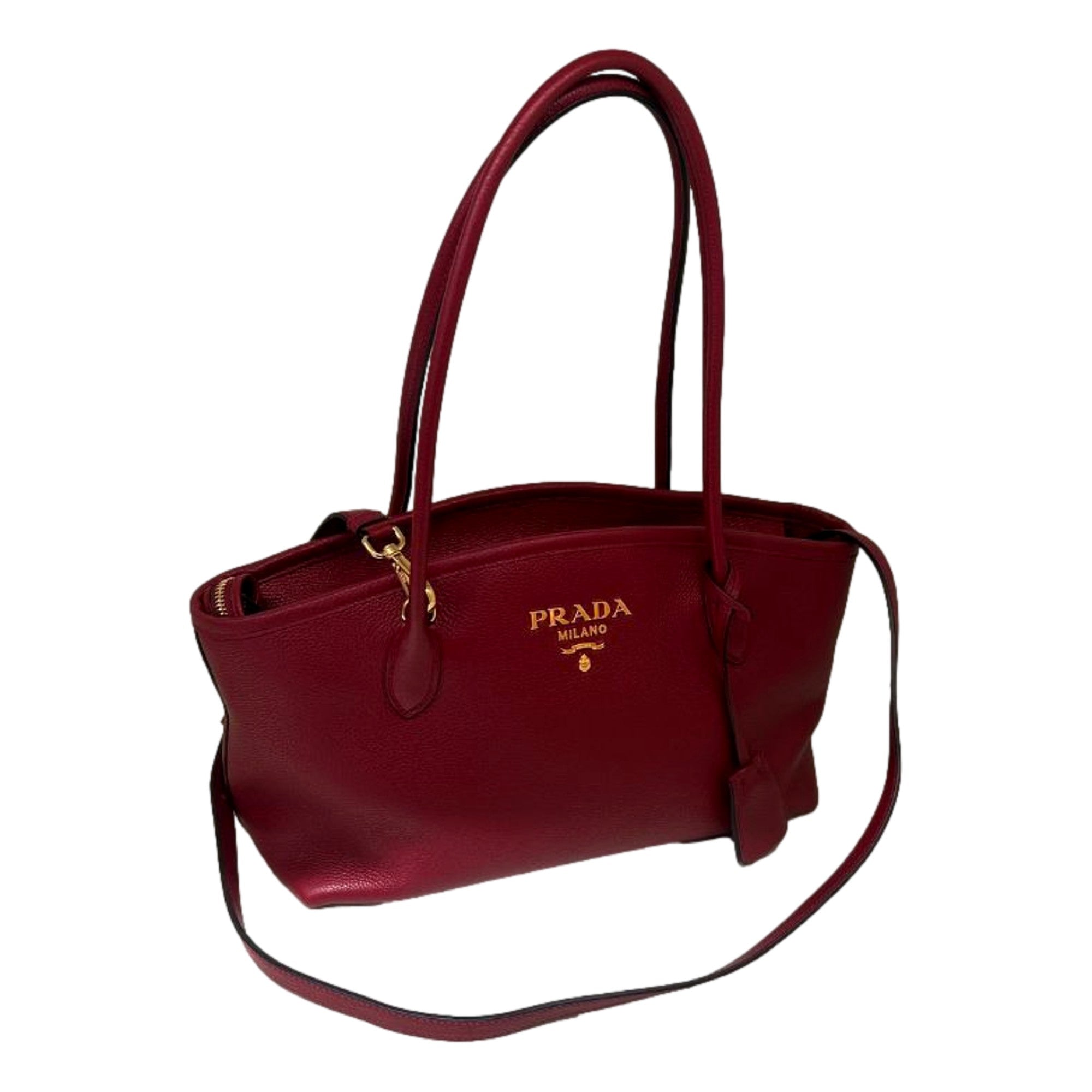 Prada Rubino Red Vitello Phenix Leather Top Handle Shoulder Bag
