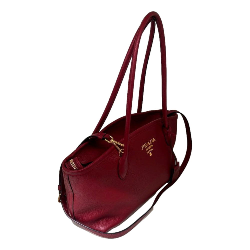 Prada Rubino Red Vitello Phenix Leather Top Handle Shoulder Bag