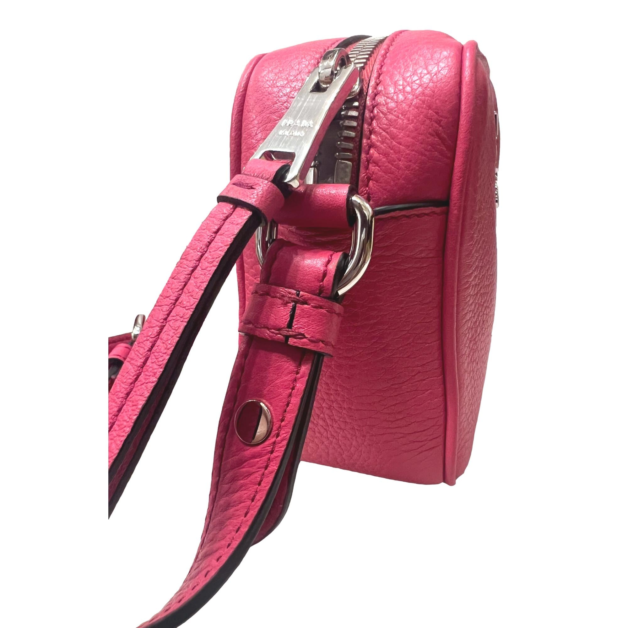 Prada Vitello Phenix Pink Leather Small Camera Crossbody Bag