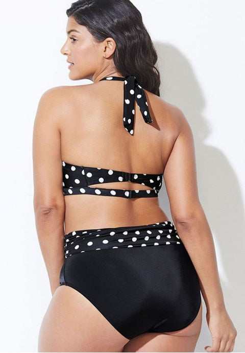 Plus Size Polka Dots Halter High Waisted Bikini Swimsuit