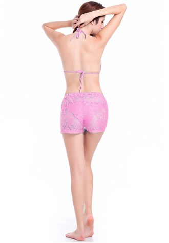 Plain Color Triangle Top Bikini & Shorts