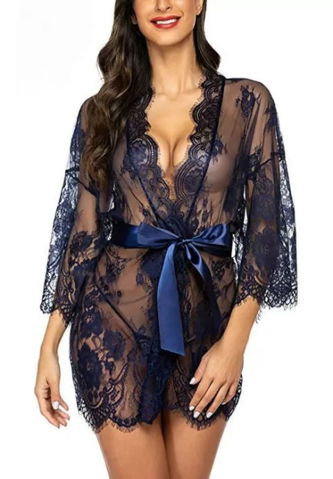 Sultry Lace Robe with Elegant Bow Detail