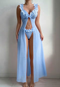 Charming Blue Lace Lingerie with Flowy Robe