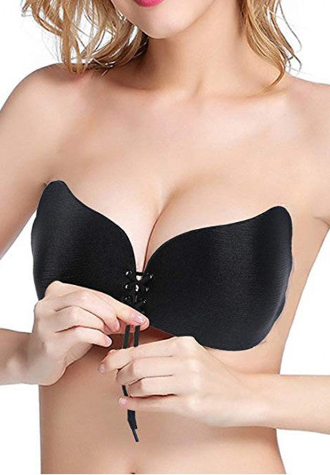 Strapless Bra Sexy Backless Wing Shape Silicone Self Adhesive Push Up with Drawstring