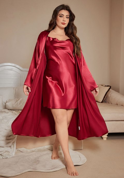 Pretty Red Satin Loungewear Slip with Robe