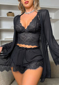 Seductive Black Lace Set with Sheer Robe