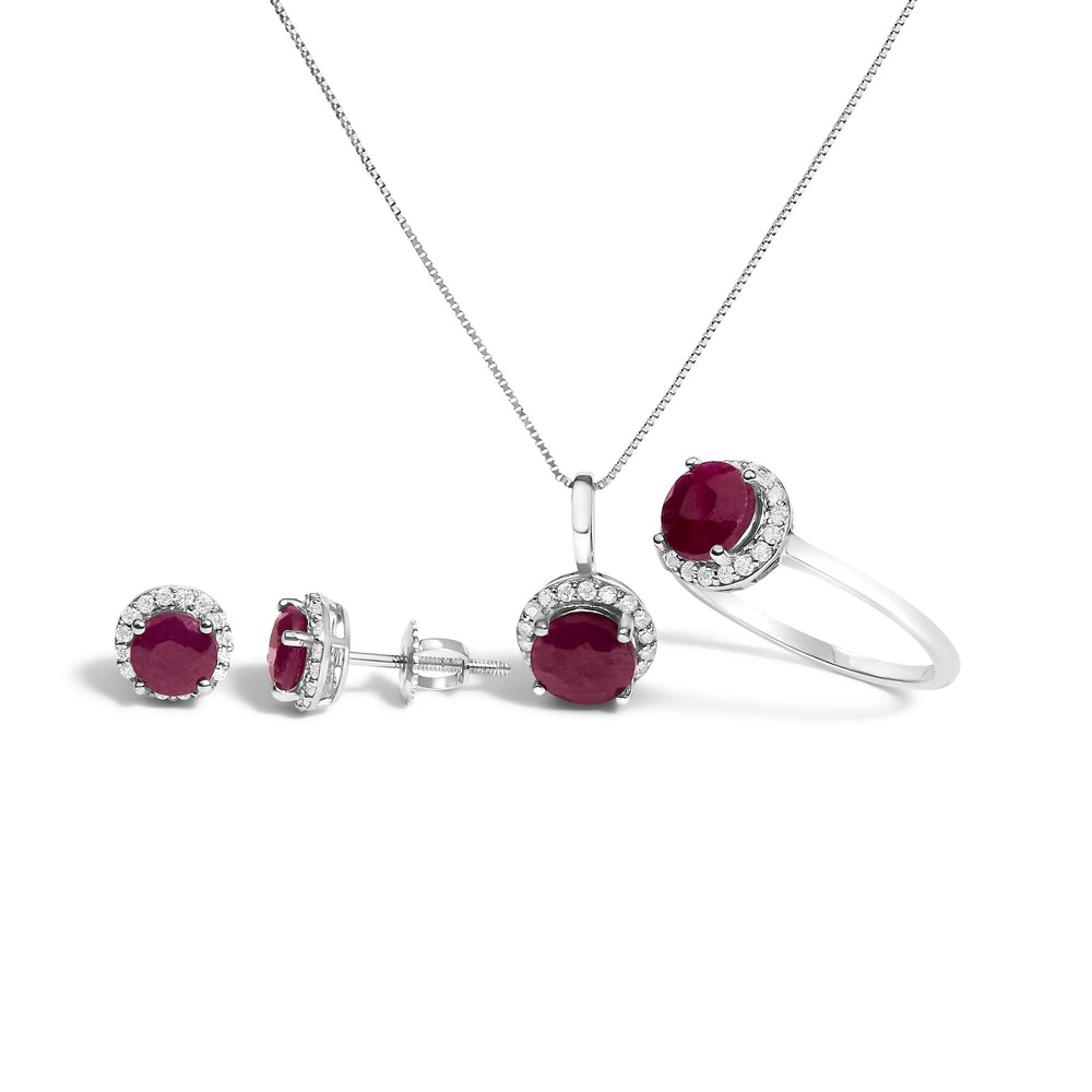 10K Gold Gemstone and 3/8 Cttw Diamond Halo Jewelry Set (Earrings, Pendant & Ring)