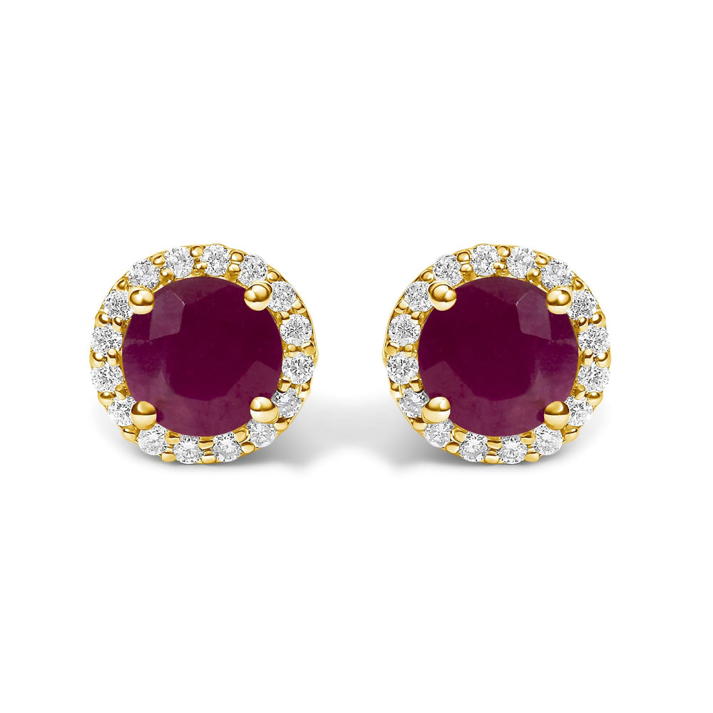 10K Gold Gemstone and 3/8 Cttw Diamond Halo Jewelry Set (Earrings, Pendant & Ring)