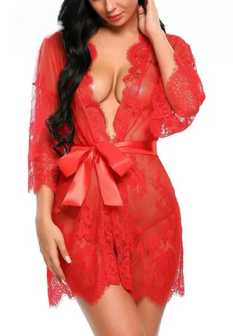 Sultry Lace Robe with Elegant Bow Detail