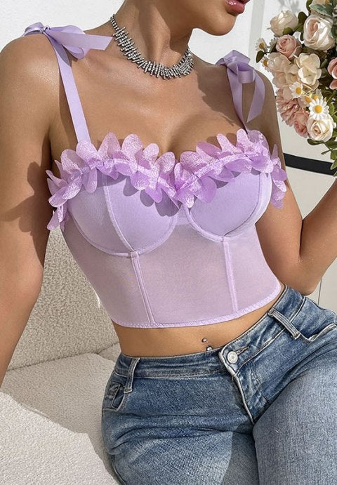 Feminine 3D Floral Bustier Top