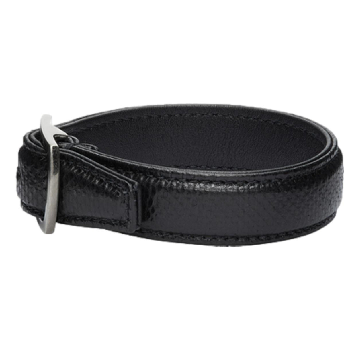 Saint Laurent Black Snake Embossed Leather Buckle Bracelet
