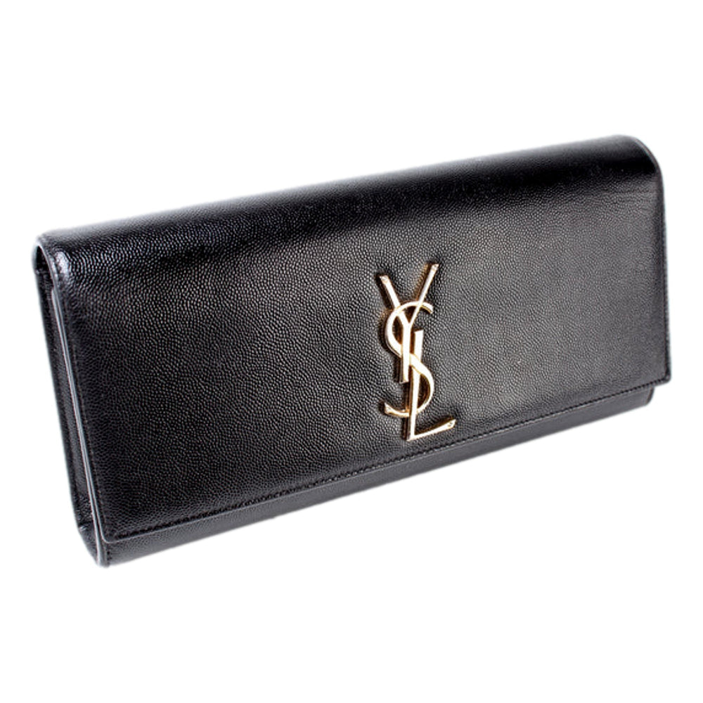 Saint Laurent Cassandre Black Leather Monogram Clutch